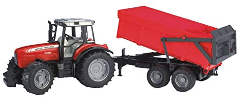 bruder 02045 - Massey Ferguson 7480 mit Wannenkippanhänger - 1:16 Traktor Trecker Schlepper Kippanhänger Transportanhänger Muldenkipper Landwirtschaft Bauernhof Spielzeug