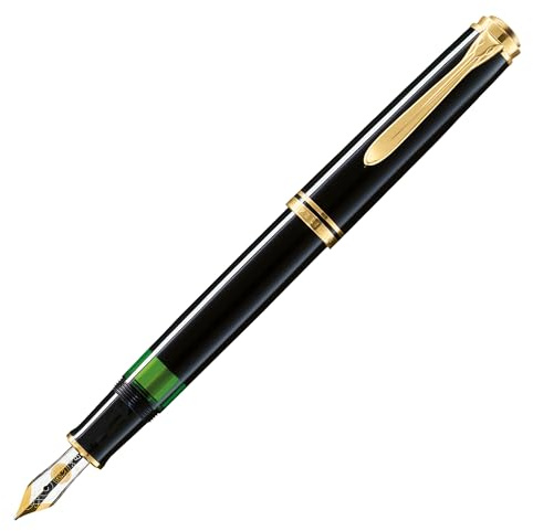Pelikan Füllhalter Souverän 400, Schwarz, Feder F (fein), hochwertiger Kolbenfüller im Geschenk-Etui, 994772