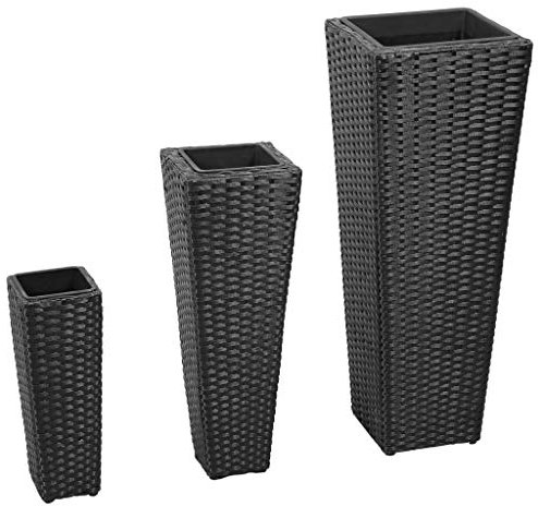 vidaXL 3 pcs Garden Raised Beds Set - Poly Rattan Black Planters with Sturdy Steel Frames and Removable Plastic Inner Pots - Ideal for Outdoor Use