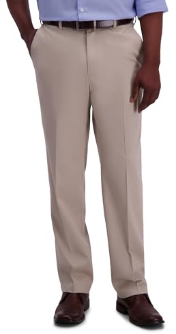 Haggar mens Premium No Iron Khaki Classic Fit Expandable Waist Flat Front Pant, Sand, 32x30