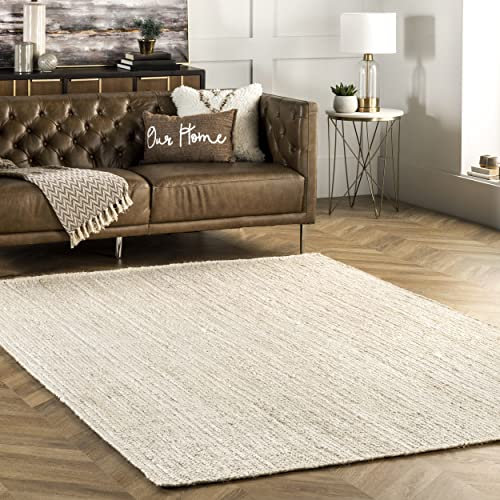nuLOOM Rigo Handgewebter Jute-Teppich, 180 cm x 270 cm, wollweiß