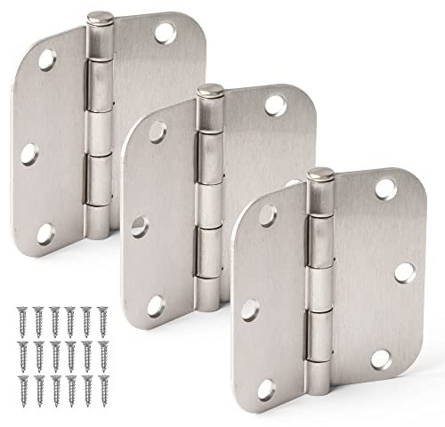 Ilyapa 6 Pack Brushed Nickel Hinges for Doors, 3.5 x 3.5 Inch Interior Satin Nickel Door Hinges Hardware, for Doors 3 1/2 Inches, with 5/8 Inch Radius Corners