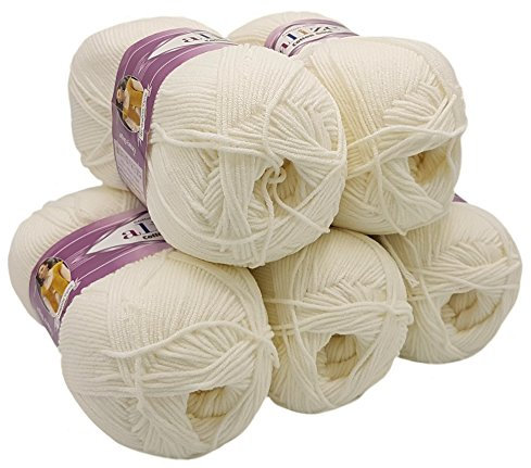 Alize Cotton gold 5 x 100g Strickwolle 55% Baumwolle, 500 Gramm Wolle einfarbig (Creme 62)