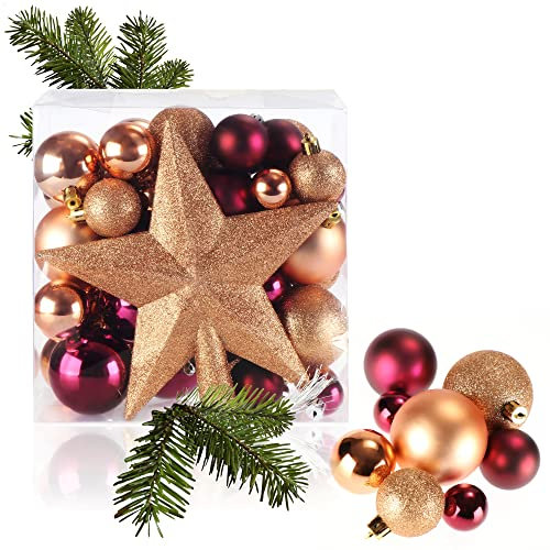com-four® 52x Weihnachtskugeln, Christbaumkugeln bruchsicher aus Kunststoff für Weihnachten, Baumschmuck für den Christbaum mit Anhänger