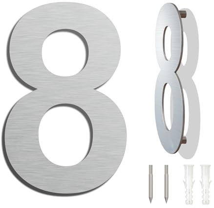 Large Brushed Modern House Number -8 Inch 203mm Height, Made of Solid 304 Stainless Steel, Floating Appearance and Easy to Install (Number 8 Eight)