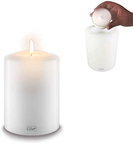 Qult Farluce Classic • Teelichthalter in Kerzenform • Kerze • Kunststoffkerze in Kerzenoptik • Teelichtkerze mit Teelichteinsatz • inkl. Teelicht • (Ø 10 H 15 cm)