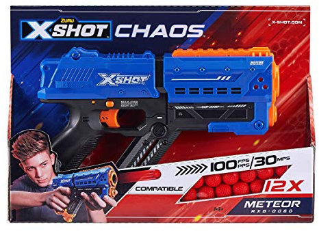 ZURU Meteor Pistole, 36282, Blau, METEOR-12 Kugeln aus Schaumstoff