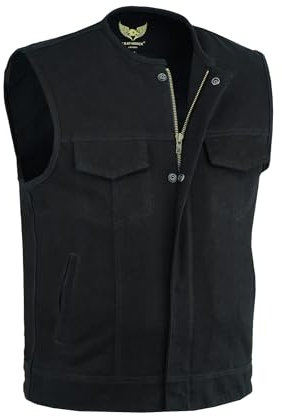Leatherick Herren SOA Jeanskragen Motorradweste mit tiefen Taschen schwarz (L)