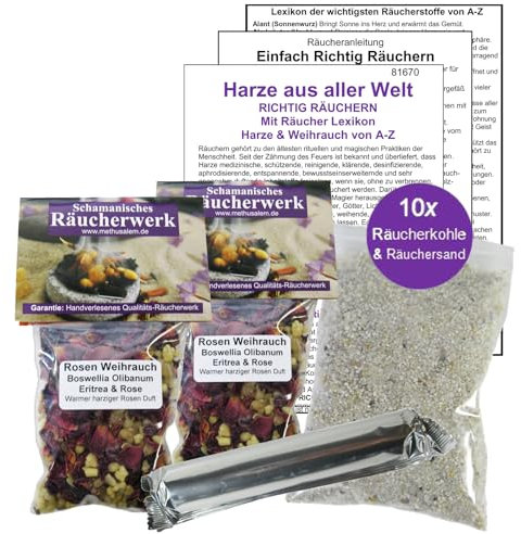 2X 50ml Rosen Weihrauch Olibanum Eritrea mit Rose (Blüten) Räucherwerk zum räuchern für Rauhnächte, Liebe Liebeszauber, Romantik. 6-TLG Räucherset mit Räucherzubehör. 81670-47