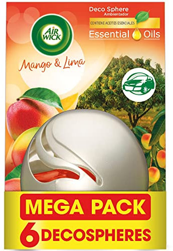 Air Wick Decosphere - Ambientador para casa, baño o coche, aroma Mango Y Lima - Pack De 6 unidades, El embalaje puede variar