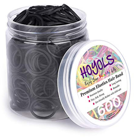 HOYOLS 3/4” Inches Black Hair Rubber Bands for Hair Ties Small Mini Elastics Bands Large Braiding Ponytail Holders for Baby Toddler Girls Kids No Damage 600pcs (M) Latex-Free