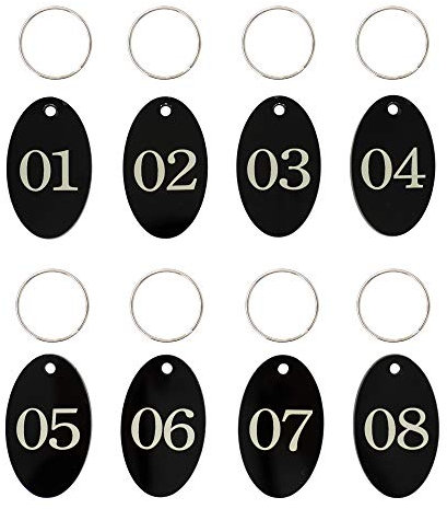Ovale nummerierte Etiketten aus Acryl mit Schlüsselring für die Organisation (schwarz, 01–25)