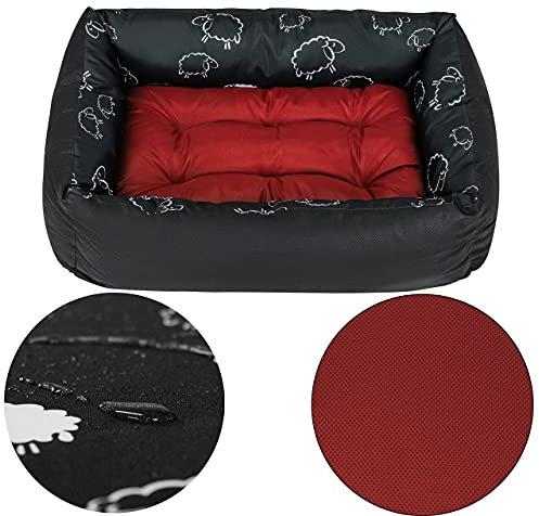 SuperKissen24. Hundebett Hundekorb Hundesofa Tierbett für Kleine, Mittlere und Grosse Hunde - Waschbar - Größe M - Bordeauxrot - Schaf