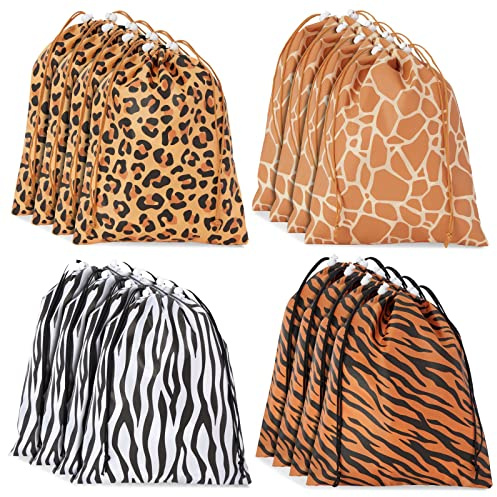 BLUE PANDA Party-Geschenktüten mit Tierdruck, 25,4 x 30,5 cm, Polyester, Safari- und Dschungel-Partygeschenke, Tierdruck, 12 Stück