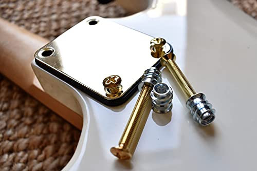Gold finish, stable guitar neck attachment: Nectite Bolt-On neck guitar screws and threaded inserts for Strat, Tele and Bass (M4, 40 mm)