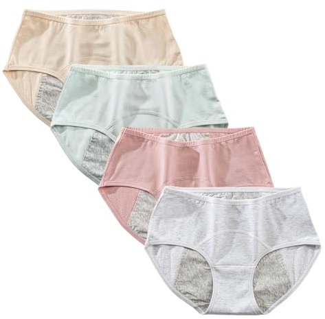 Yintry Biancheria Intima per mestruazioni per Ragazze Adolescenti Mutandine per Il Ciclo mestruale Slip protettivi a Rete Confezione da 4 (Utilizzare con Tamponi)