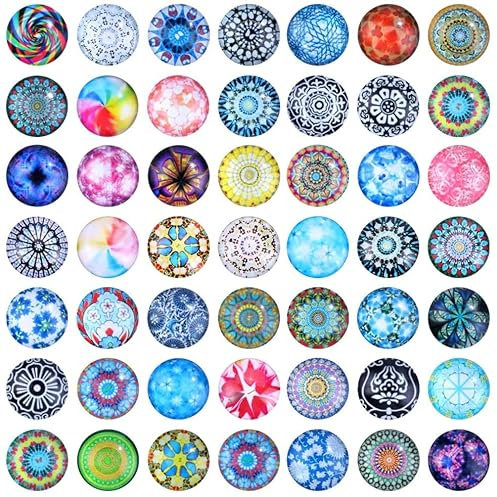 Litensh 100 Stück dekorative Glas-Cabochons Granulatstücke, 20mm runde bunte Perlen, dekorative flache Rückseite halbrunde Vasen-Nuggets bedruckte Mosaik-Fliesen DIY Handwerk für Zuhause Garten