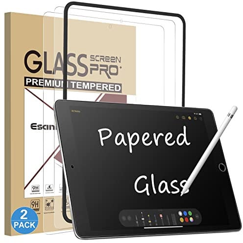 Esanik 2 Pezzi Effetto Carta Pellicola Protettiva per iPad 9/8/7 (10.2 Pollici, 2021/2020/2019), Opaco Vetro Temperato Prottetiva Opaca Antiriflesso e Anti-graffio, Feel like Paper per Disegno
