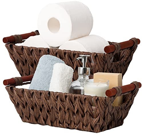 GRANNY SAYS Woven Storage Baskets for Shelf, Pack of 2 Small Storage Baskets, Handwoven Wicker Boxes Organiser with Handles for Bathroom Organising, Decorative for Entryway Bedroom, Brown