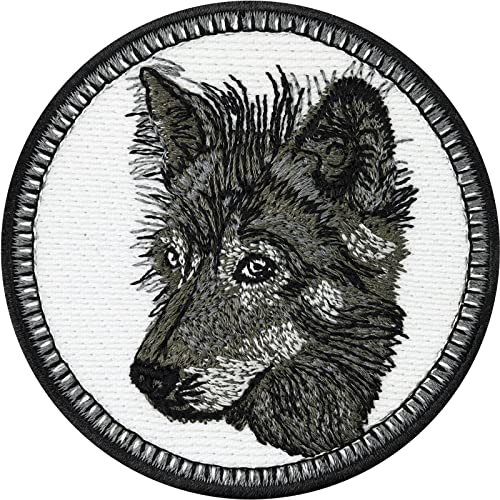WOLF Aufnäher Gestickter Aufbügler Save the wolf heimische Tiere Patch Umweltschutz Abzeichen Klimaschutz Naturfreunde Wetterfester Aufkleber mit Stickerei Aufbügler | 70x70mm