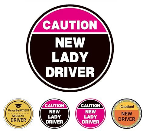 2 Stück Magnet Reflektierende Stoßstangen-Aufkleber New Driver Magnet für Auto, Studenten, Fahrer, magnetisches Sicherheitsschild, (Vorsicht – New Lady Driver Pink/Schwarz)