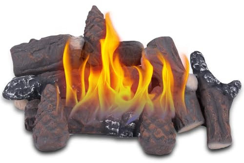 vchin 10 Piece Gas Fireplace Logs,Stackable Fake Logs Set,Ceramic Logs for Gas Fireplace and Fire Pit - Gas, Insert, Ventless, Vented, Electric (Small Size)
