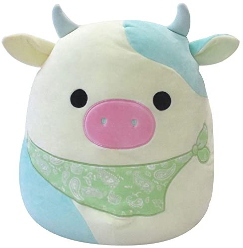 Squishmallow Official Kellytoy Plush Farm Squad Squishy Soft Plush Toy Animals (Belana Cow (Green Bandana), 11 Inch)