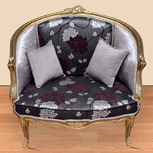 Casa Padrino Barock Sessel mit elegantem Muster Schwarz/Lila/Silber/Gold - Barockstil Wohnzimmer Sessel - Antik Stil Sessel - Barockstil Wohnzimmer Möbel - Barock Möbel - Barock Einrichtung