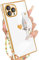 Petitian for iPhone 11 Pro Max Square CaseLoopy Stand/Strap, Luxury Cute Women Girls Heart Electroplated Designer Squared Edge Phone Cases for 11 Pro Max, White