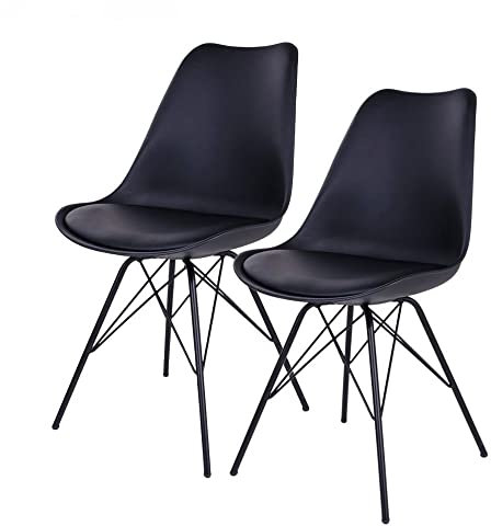 LEBENSwohnART Klassiker Stuhl Scandinavia (2er Set) schwarz - Schwarze Metall-Beinen