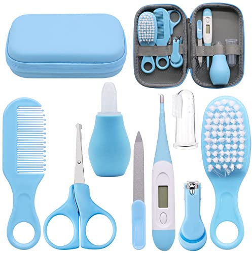 VicBou Kit de aseo para bebés de 8 piezas, accesorios para el cuidado del bebé recién nacido con caja de cremallera, juego de cuidado de uñas para el cabello del bebé, juego de cuidado de la salud del