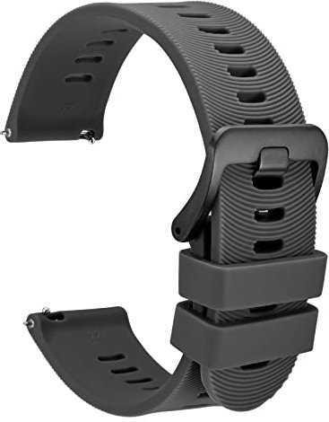 WOCCI 22mm Bracelet de Montre pour Homme à Rayures Arquées, Silicone Bande à Dégagement Rapide, Boucle Noire (Gris Foncé)