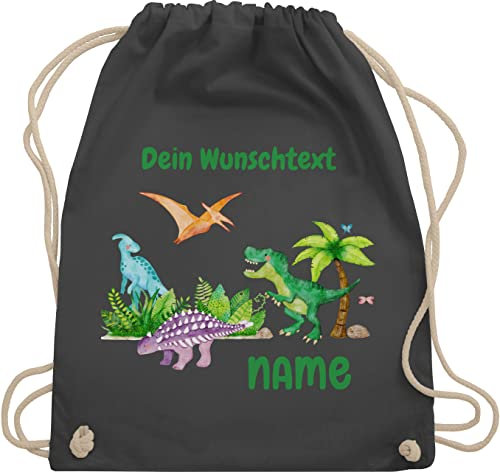 Turnbeutel Rucksack - Tiere - Dino Dinos Dinosaurier - Unisize - Dunkelgrau - dinosaurier-rucksack personalisierte kindergarten beutel tier trex stoffbeutel kinder wäschebeutel kita tieren name