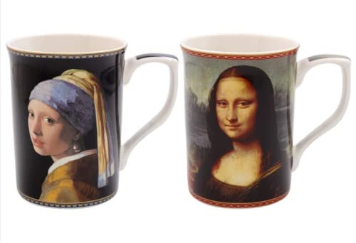 Lesser & Pavey Famous Potraits Leonardo Da Vinci und Johannes Vermeer Becher-Set | verschiedene Tassen für Heißgetränke, Suppen, Kaffee und Tee | Set mit 2 Tassen