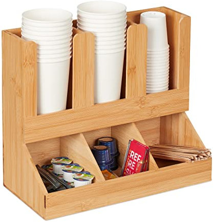 Relaxdays Organizzatore Porta Bicchieri, Organizer 6 Scomparti per Caffetteria, 29,5x34,5x17 cm, Naturale, bambù
