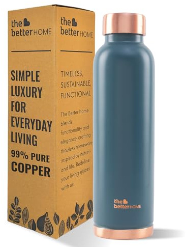 The Better Home 100% Pure Copper Water Bottle 1 Litre | Rust Proof Copper Bottle | BPA Free Water Bottle | Anti Oxidant Properties of Copper (Teal)