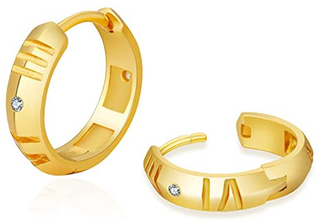 KRKC&CO Creolen Ohrringe S925 Silber 15mm, Unisex Iced Out Klappcreolen mit Römischen Zahlen, 14K Gold beschichtet Huggie Hoop Ohrringe, antiallergisch, Geburtstag Geschenke für Damen Männer Jungs