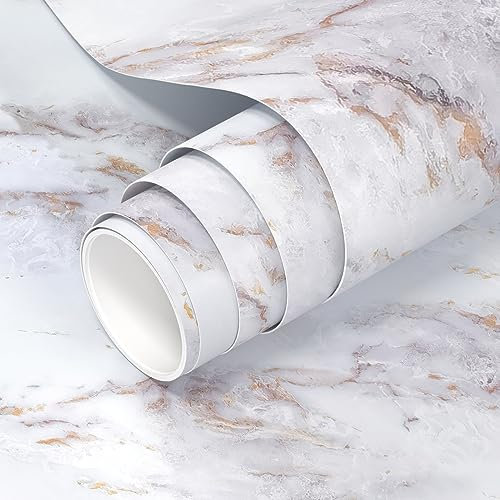 VOLEAAR Matte White Marble Contact Paper 60CM x 1000CM Peel and Stick Wallpaper Vinyl Film Waterproof Self Adhesive for Kitchen Room Walls