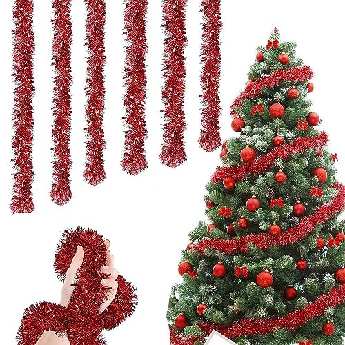 10 Piezas Guirnalda de Oropel de Navidad, 20M Guirnaldas de Navidad Metálicas, Brillante Espumillón, Guirnalda Brillante, Decoración navideña para Decoración Pared Ventana Escalera Regalos