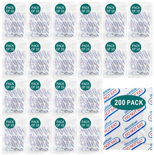 Hombao 200 Packs 500CC Food Grade Oxygen Absorbers (10 Packs x 1 Vacuum Bag) Oxygen Absorbers for Food Storage, Oxygen Packet for Long Term Food Storage - O2 Absorbers for Food Grade