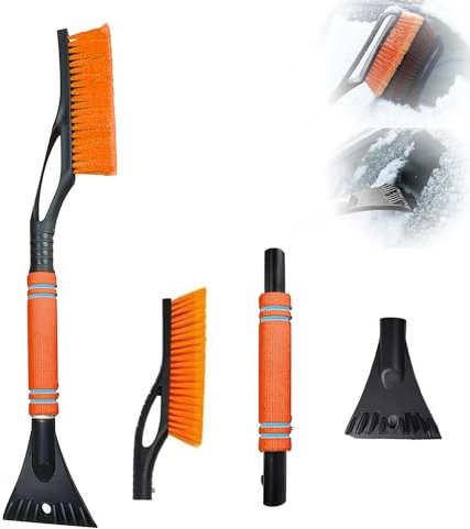 Amebleak Auto Eiskratzer 60cm, 2 in1 Auto Reinigungsbürste Eiskratzer Schneebesen mit Besen, Auto Schneebürste Schneekratzer und Bürste mit Schaumstoffgriff für PKW, LKW und SUV (Orange)