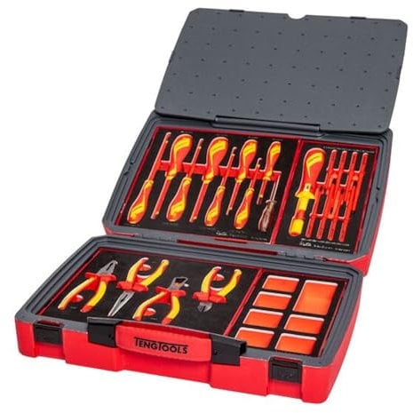 Teng Tools 29 Piece 1000 Volt Insulated Slotted, PH, PZ & Torque Screwdriver & Plier Electricians Portable EVA Foam Tool Kit - TC-6TE02