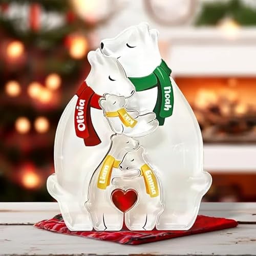 VEELU Personalisiertes Acryl-Bär-Puzzle mit 1-8 Namen| Skulpturen Desktop Ornament Home Tischdekoration, Geschenk für Familie| Bürodekoration