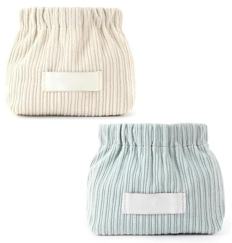 Kotkiddy 2 Stück elastische Mini-Aufbewahrungstasche aus Cord, Handtaschen für Damen, Mini-Make-up-Tasche, Cord-Aufbewahrungstasche, roter Umschlag (weiß + blau)