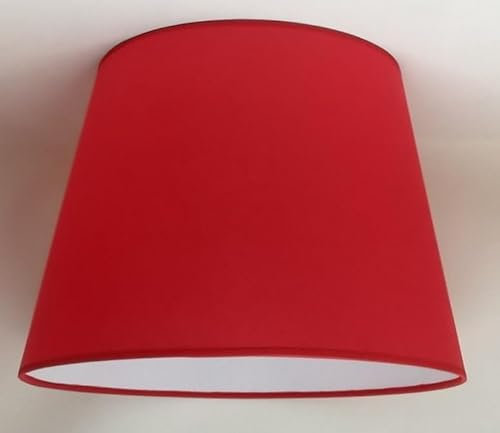 40 cm Pantalla, Tela de Algodón, respaldo de PVC Blanco, Producto Hecho a Mano, para Lámpara de Mesa, Lámpara de Pie (Rojo)