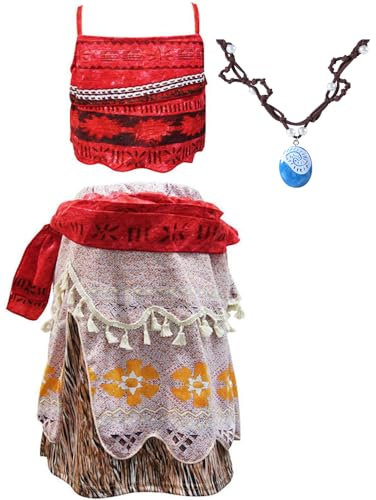 Prinzessin Frauen Mädchen Rock mit Halskette Perücke Cosplay Maui Tattoo Shirt Hose Kostüm Halloween (Stil 3, 120-130)