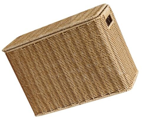 Milisten Narrow and Tall Storage Box with Lid Weaving Picnic Basket Laundry Hamper with Slim Laundry Basket Stair Basket Woven Storage Basket Toys Basket Plastic Newspaper Wicker