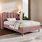 Merax Polsterbett 90x200cm, Bettgestell Einzelbett mit Lattenrost, Design Kopfteil, USB Typ C Ladefunktion, Modern Gepolstertes Bett, Bettrahmen Jugendbett für Schlafzimmer Gästezimmer, Samt, Rosa