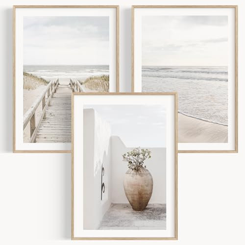 OHBIMBA® Sets Von 3 Poster & Kunstdrucke Zum Einrahmen - Zimmer Deko Und Wanddeko Wohnzimmer - Deko Wohnzimmer und Bilder Schlafzimmer - Strand Boho Deko - 50x70 cm - Ohne Bilderrahmen