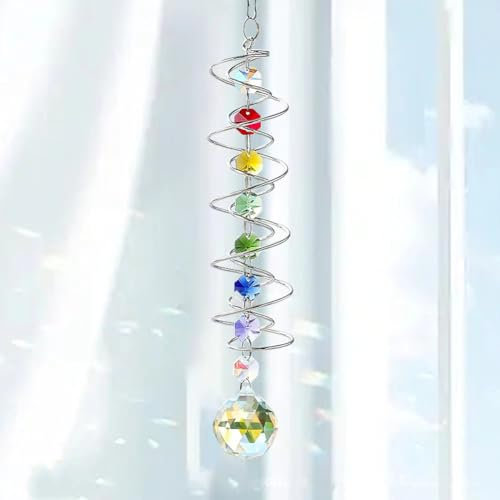 Atrapasoles Cristal Colgante, Suncatcher Crystal con Doble Espiral, Atrapasoles Cristal Feng Shui para Ventanas Jardines, Atrapasoles de Cristal Colgante Estilo Campanilla de Viento Jardín